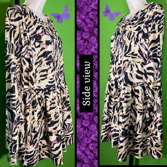 NWT 1X SWING TUNIC BLACK & BUTTERY BEIGE TIGER ANIMAL PRINT generously sized - Picture 2 of 14